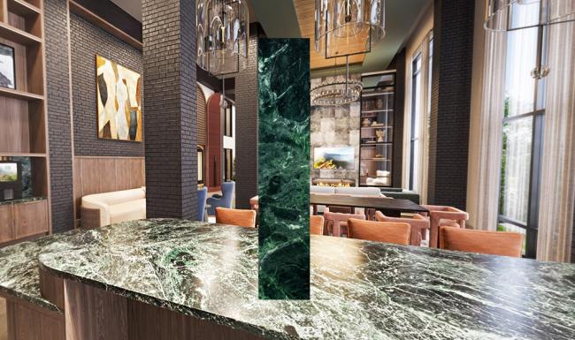 a room with a table and chairs